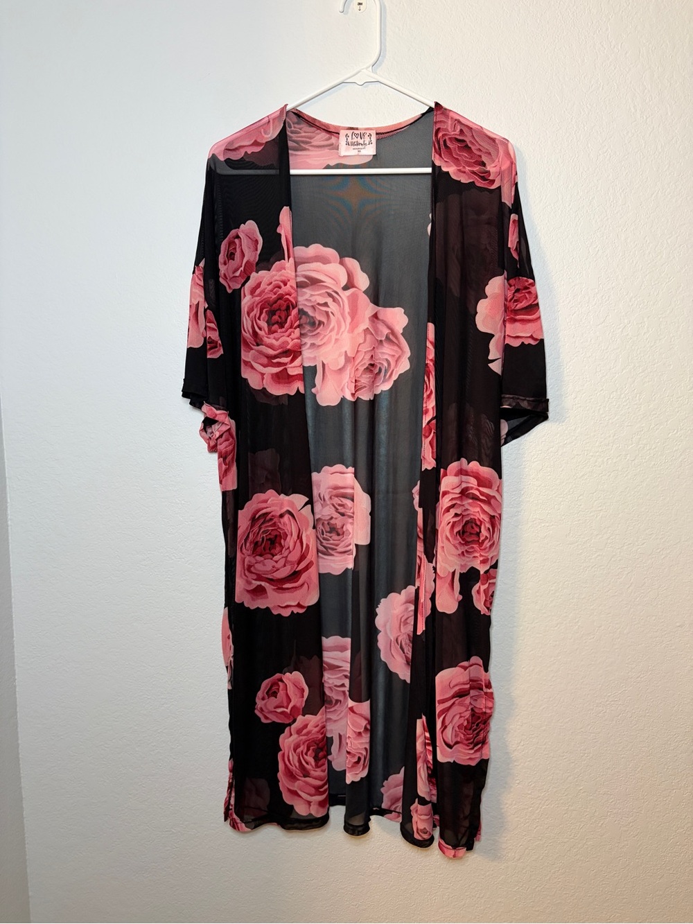 Love Maternity Black & Pink Floral Sheer Duster Kimono